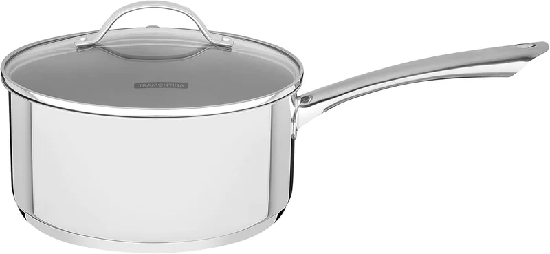 ترامونتينا Tramontina Una stainless steel saucepan with tri-ply base and glass lid, 16 cm and 1.4 L